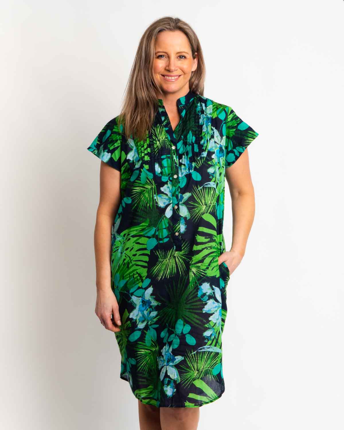 Magnetic Cap-sleeve Dress in Lime Green Garden