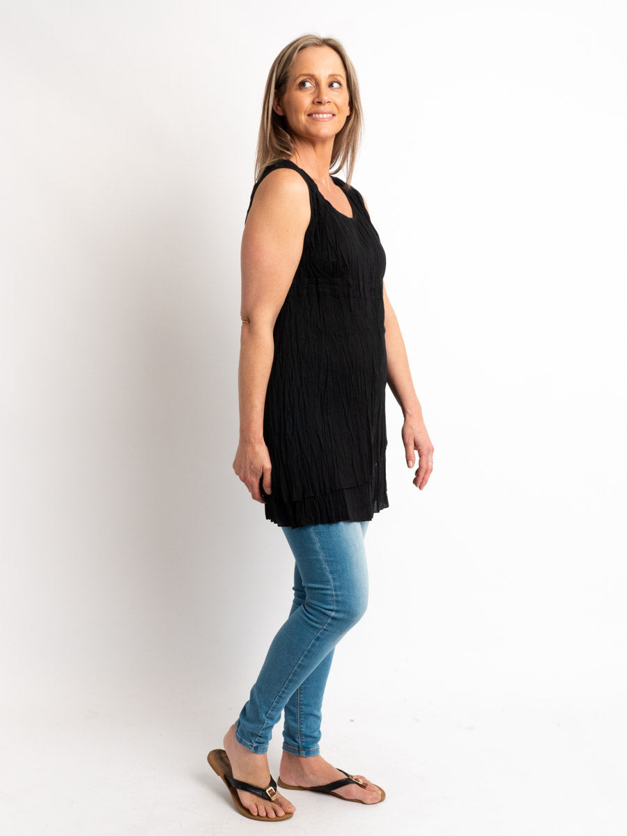 Epiphany Sleeveless hand-wrinkled Black Cotton Top