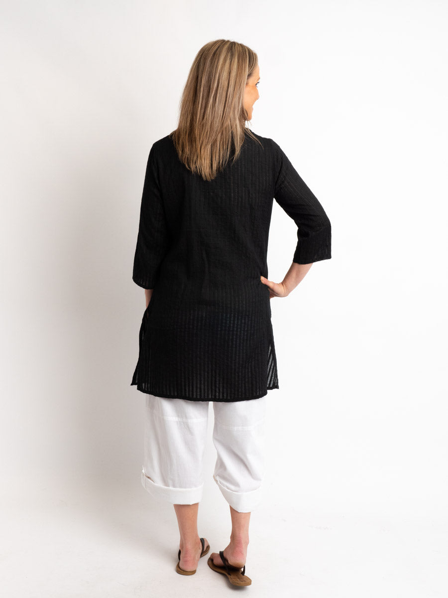 Beaded V-neck Black Kurta Style Top