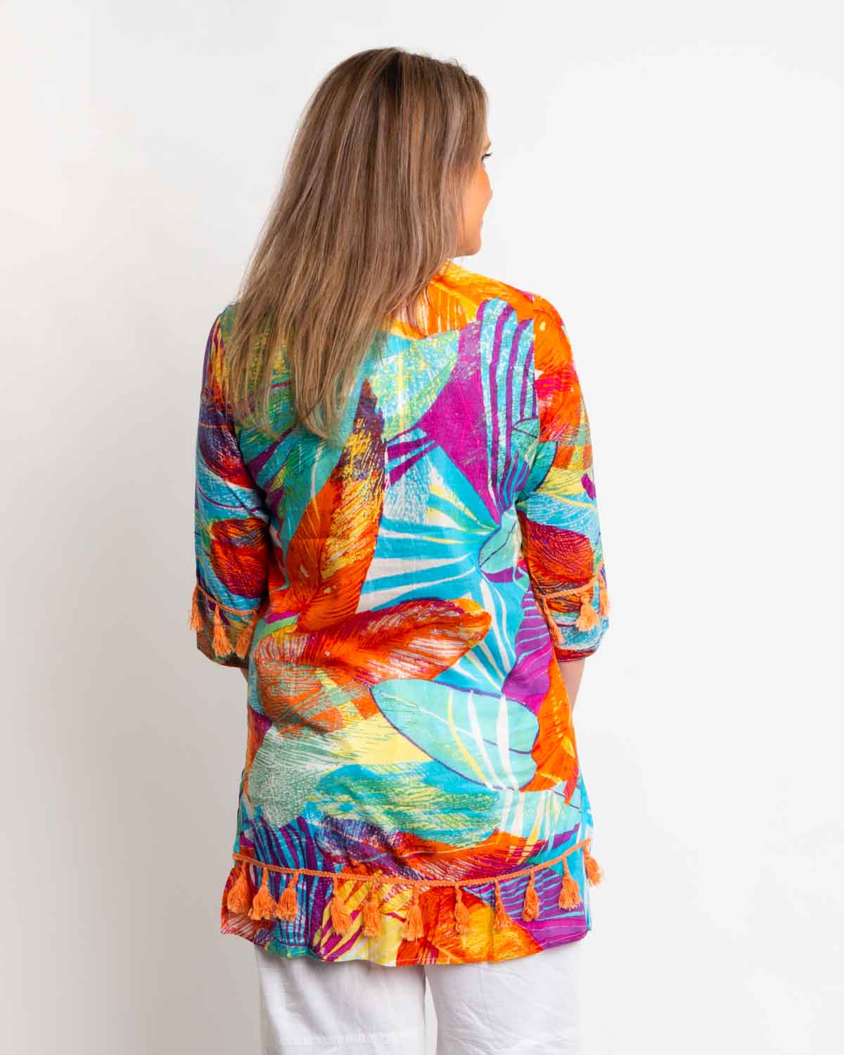 Kurta Style Top in Turquoise Orange Print