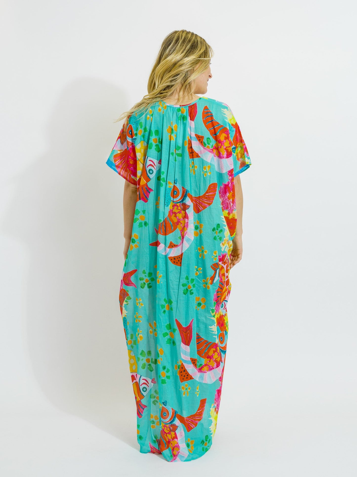 Tiwi Kaftan in Teal Fish