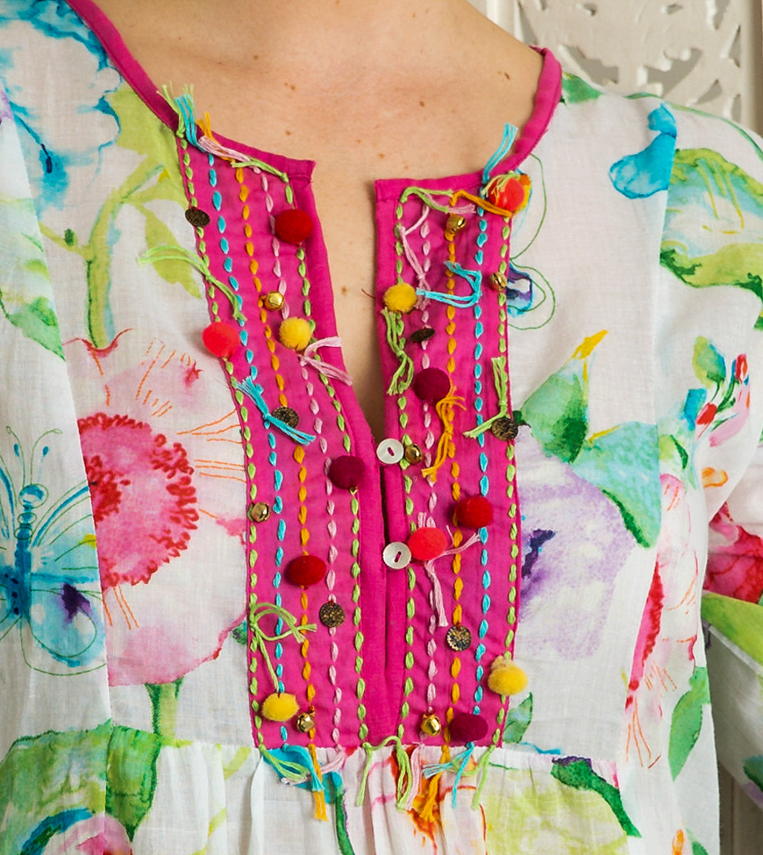 Bangalow Boho Dress in White Floral