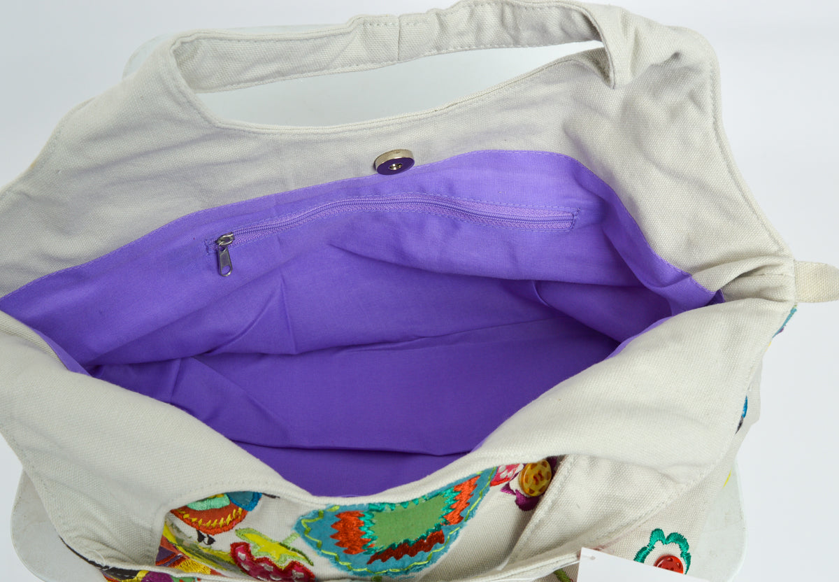 Beautiful large tote bag colourfully decorated with embroidery and applique
