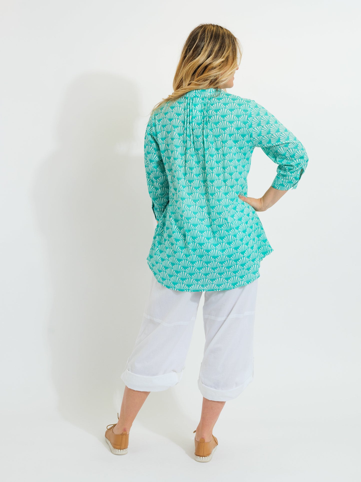 Palm Cove Top in Teal Fan