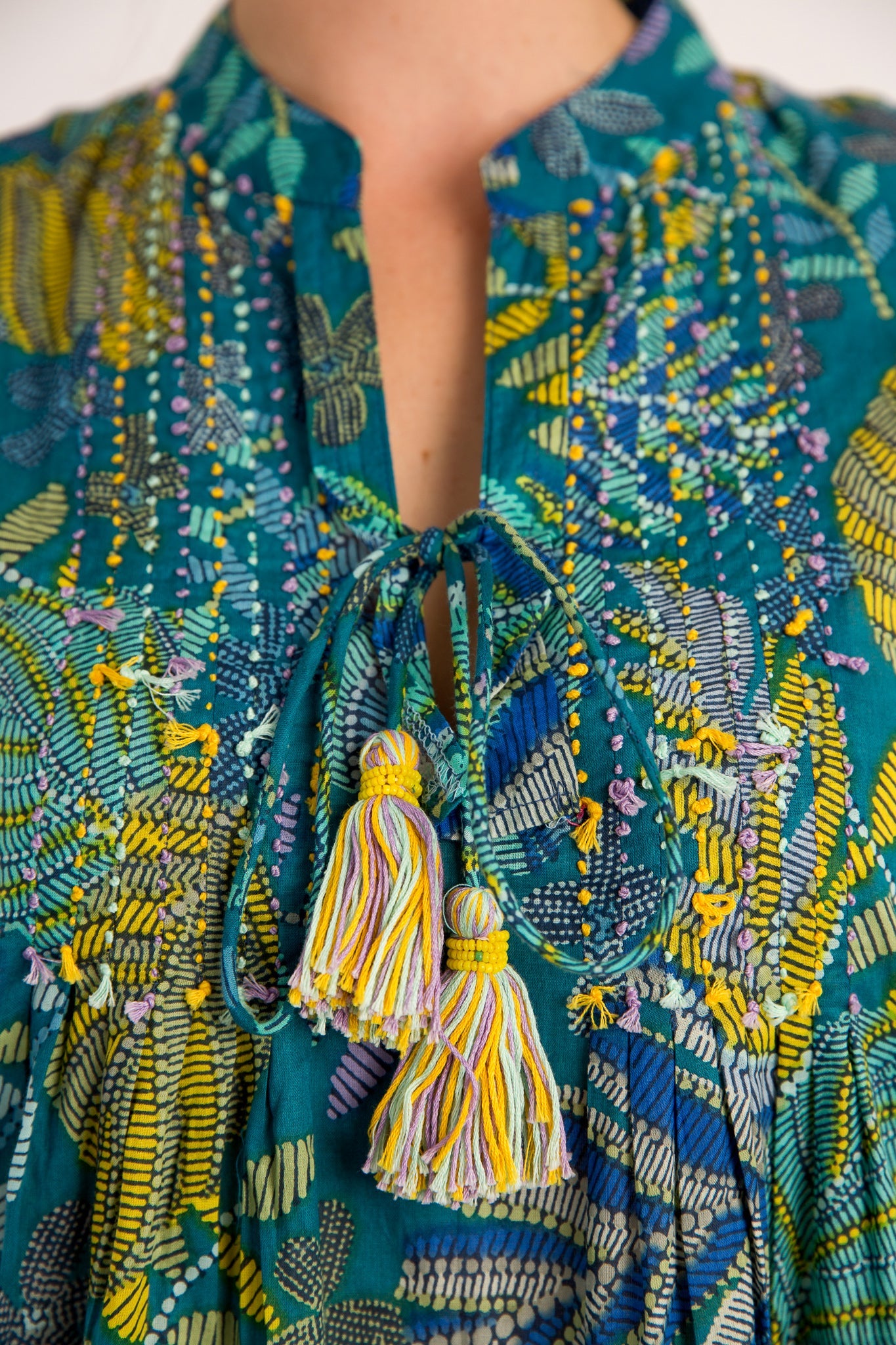 Casuarina Embroidered Top in Turquoise Fern