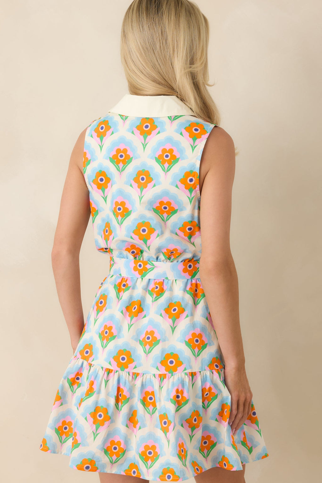 Weekend in Palm Springs Orange & Light Blue Floral Mini Dress
