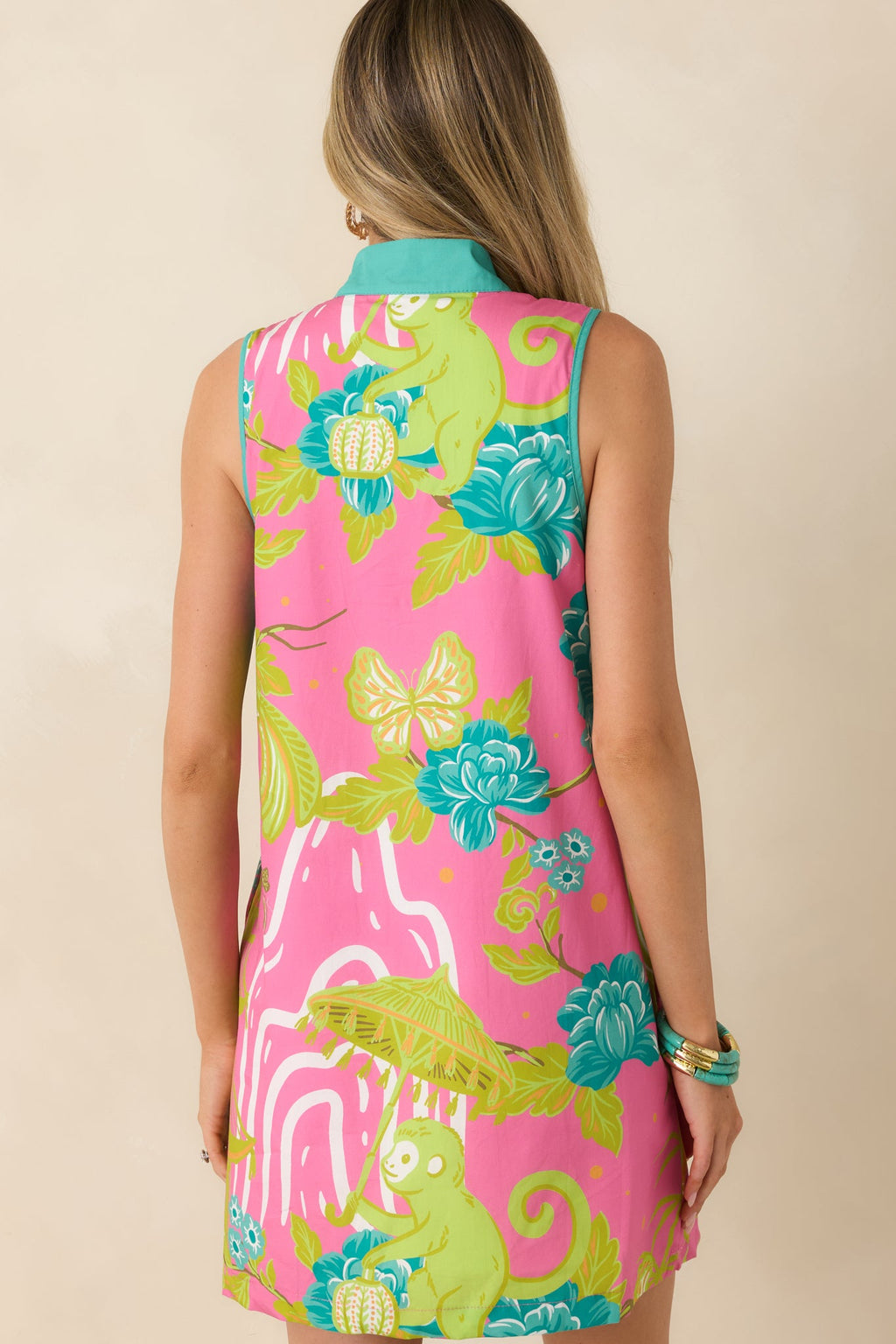 Prosperina Camille Pink Multi Chinoiserie Cotton Mini Shift Dress