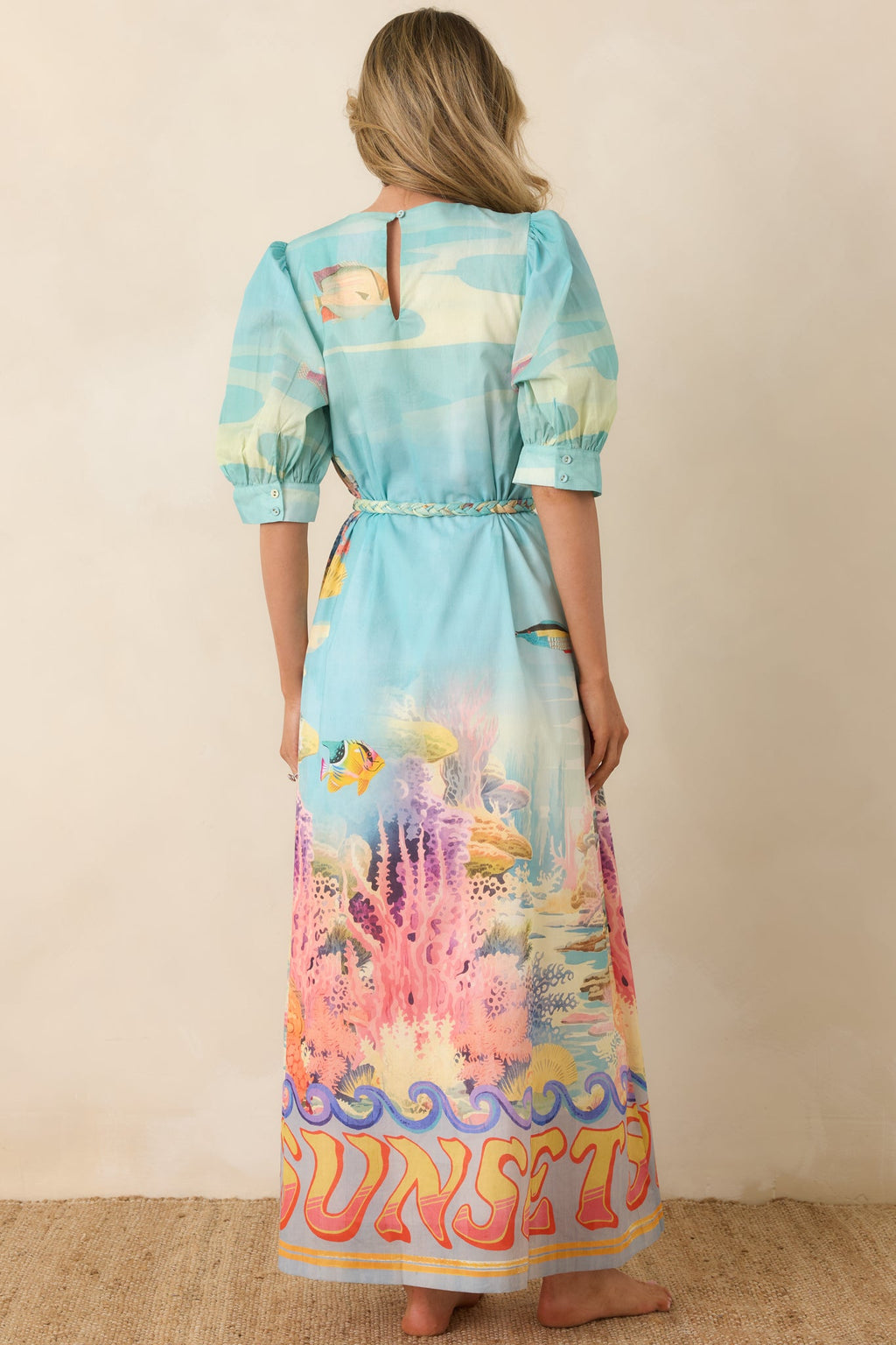 Paradisa Ponte Vedra Blue Multi Cotton Reef Print Maxi Dress