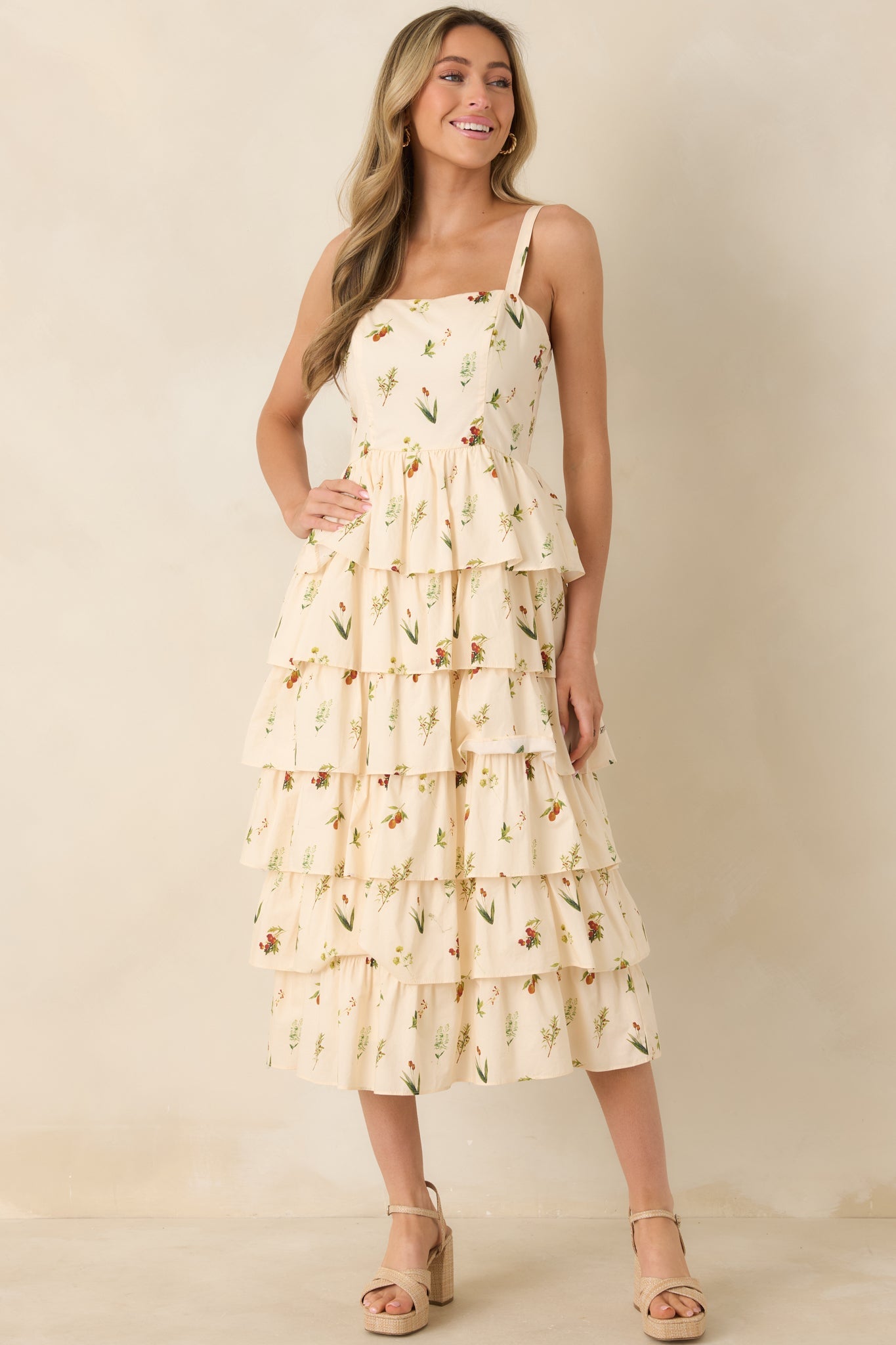 Tell Me Everything Ivory Multi Floral Print Cotton Midi Dress