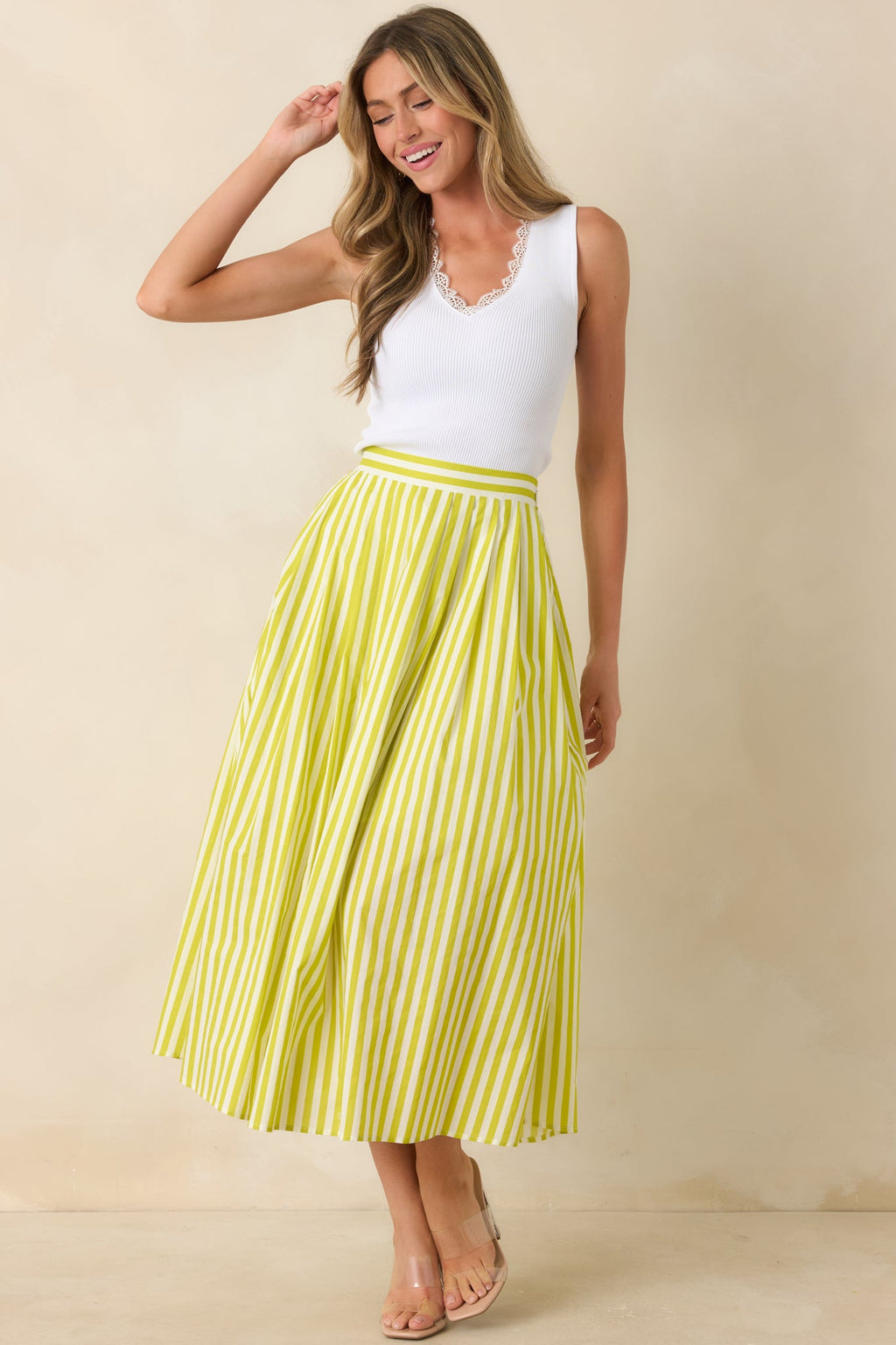 Making Moves Chartreuse Green Stripe Cotton Maxi Skirt