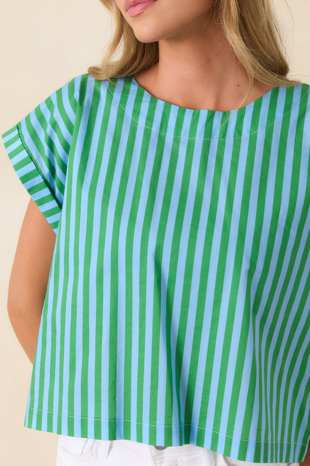 Making Moves Blue & Green Stripe Boxy Cotton Top