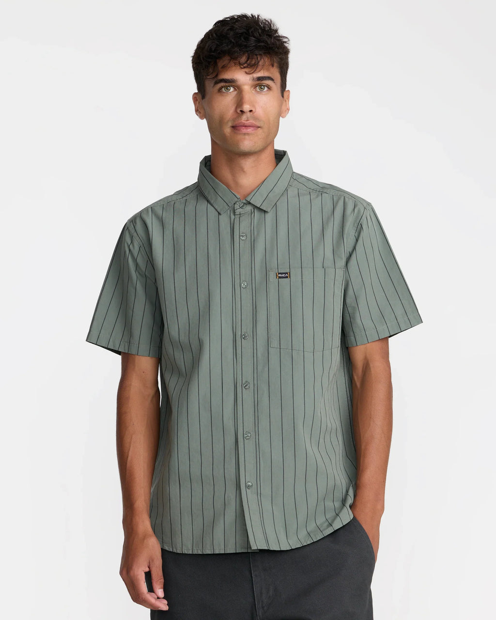 RVCA Dayshift Workwear Stripe Short Sleeve Shirt