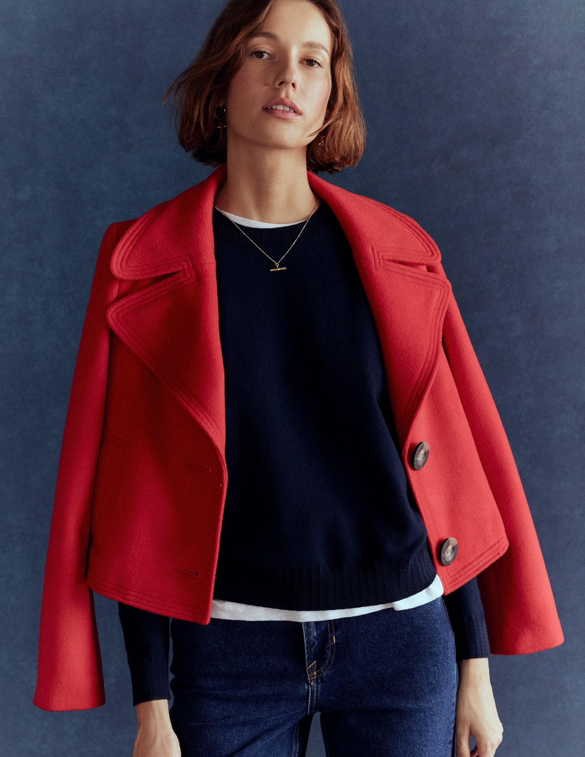 Emilia Cotton Crew Sweater-Navy