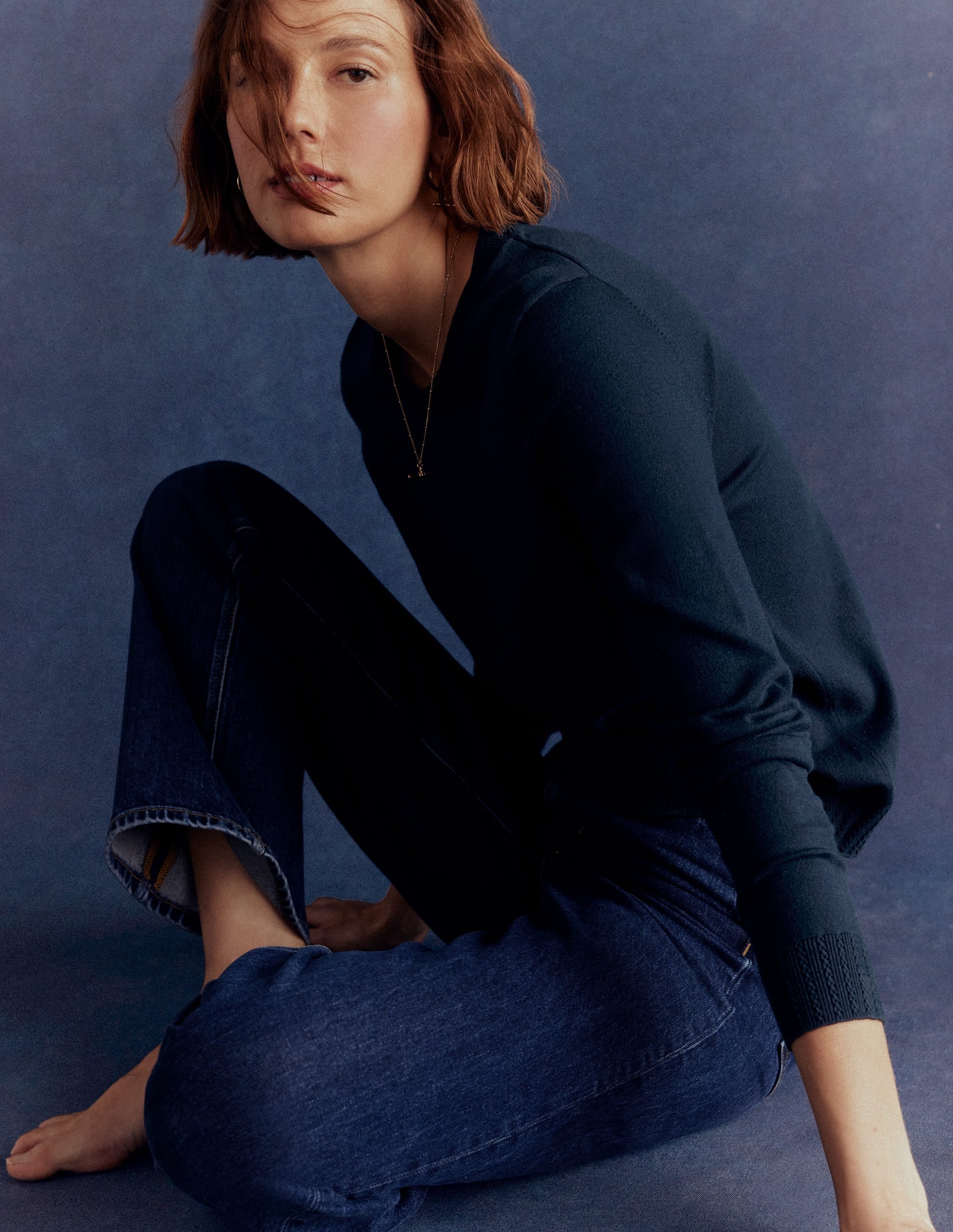 Emilia Cotton Crew Sweater-Navy