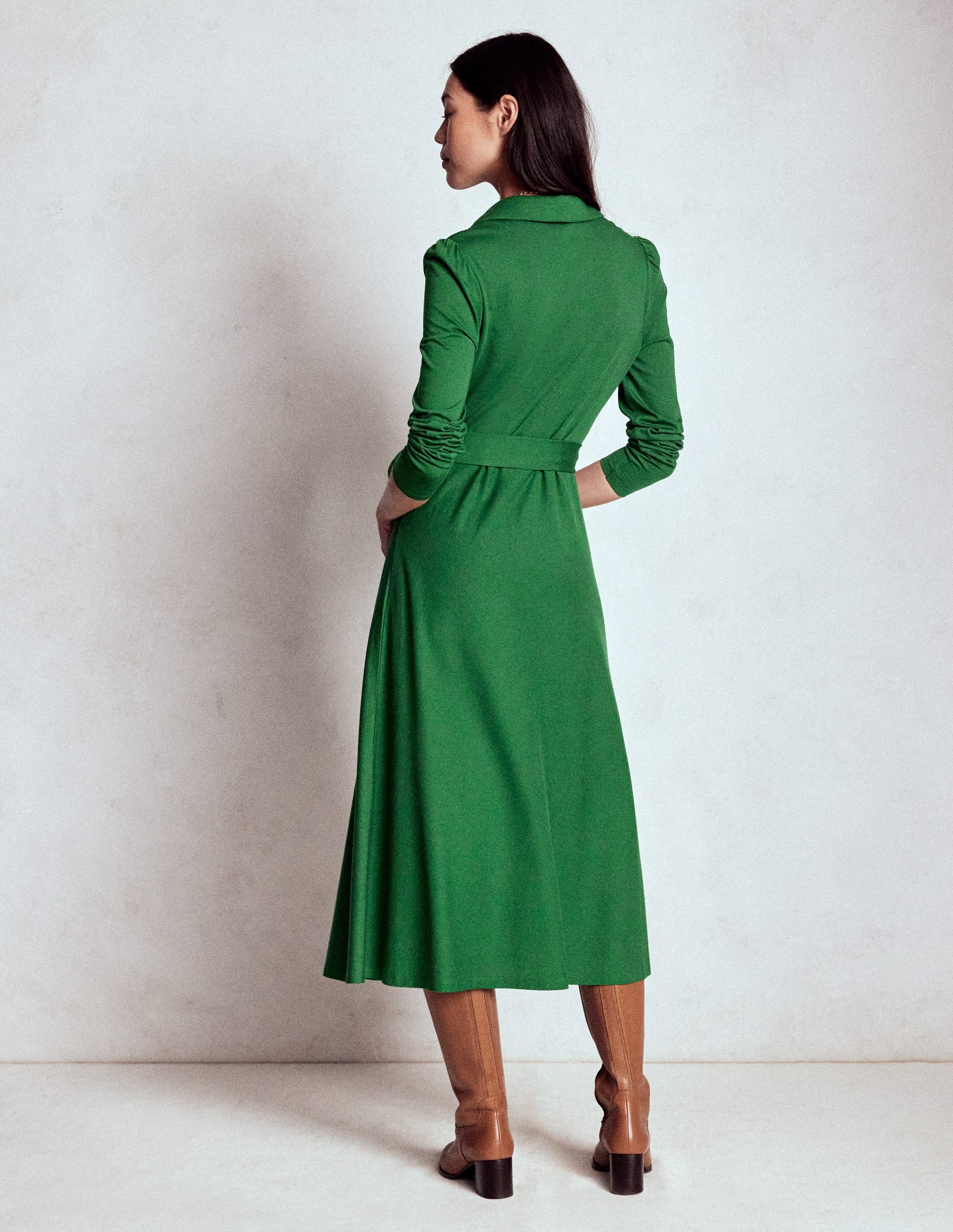 Imogen Collared Jersey Dress-Pine Green
