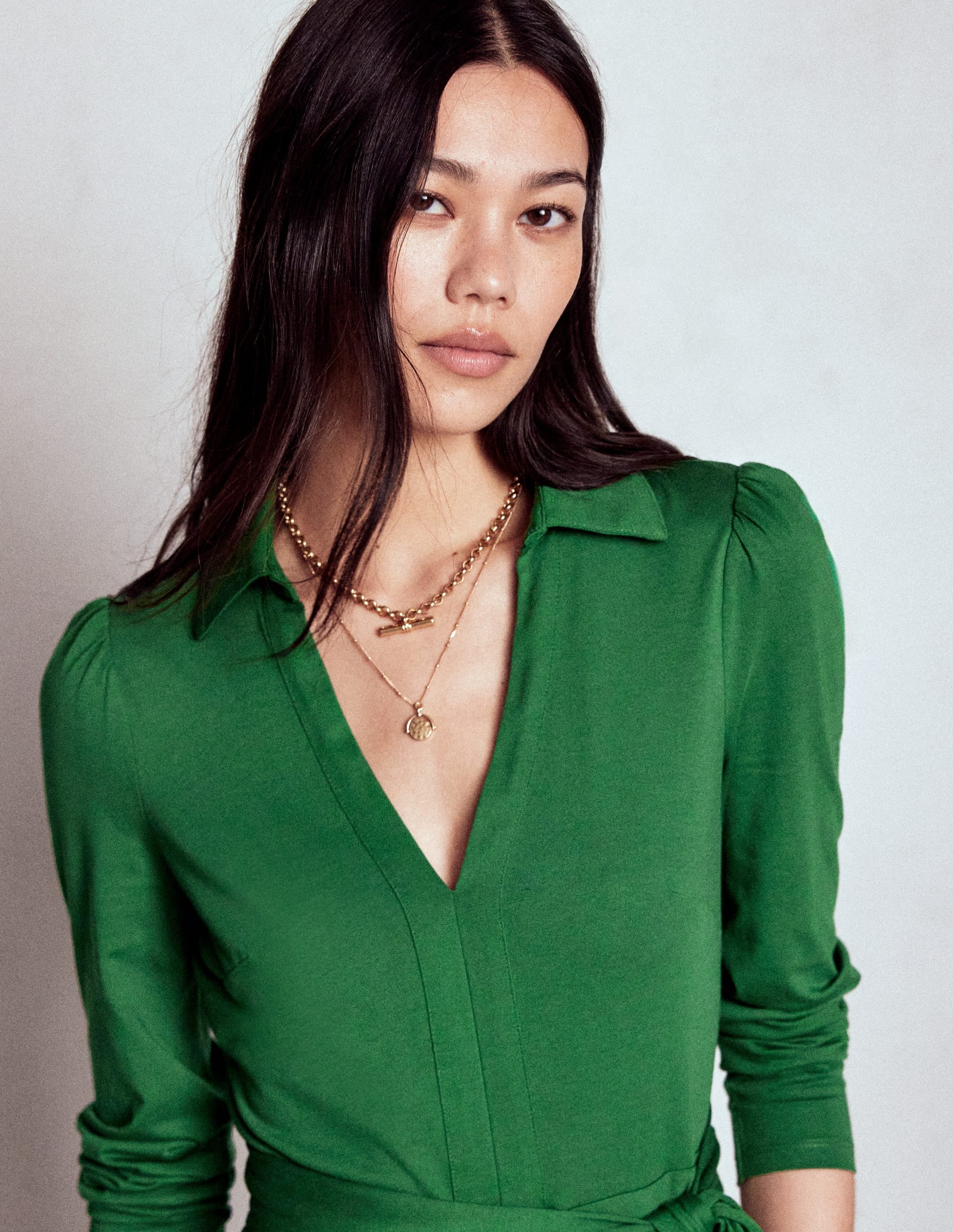 Imogen Collared Jersey Dress-Pine Green