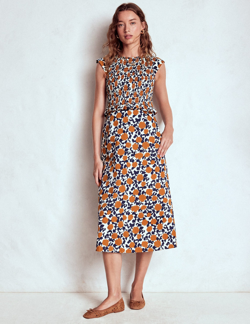 Carolina Smocked Midi Dress-Cognanc, Floweret Vine