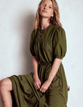Lorelei Broderie Jersey Dress-Woodland Green