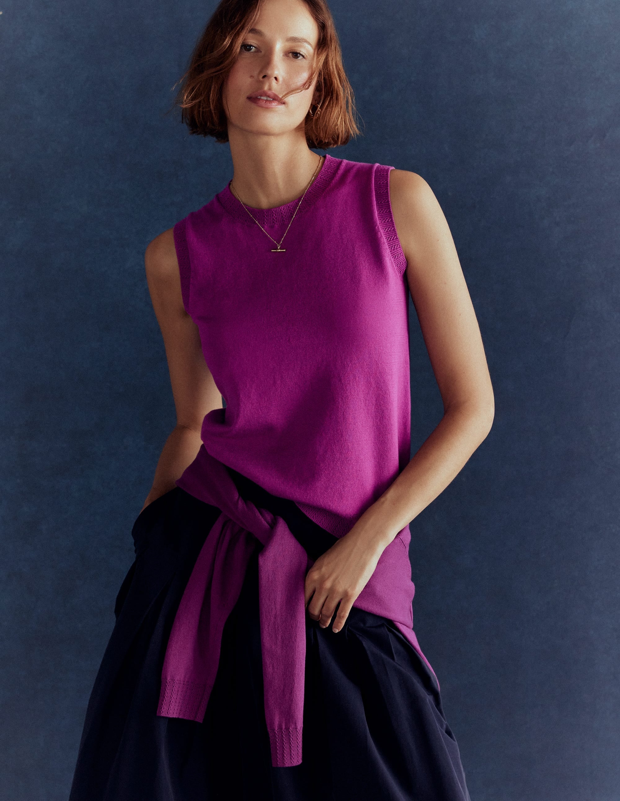 Emilia Cotton Crew Neck Vest-Regal Purple
