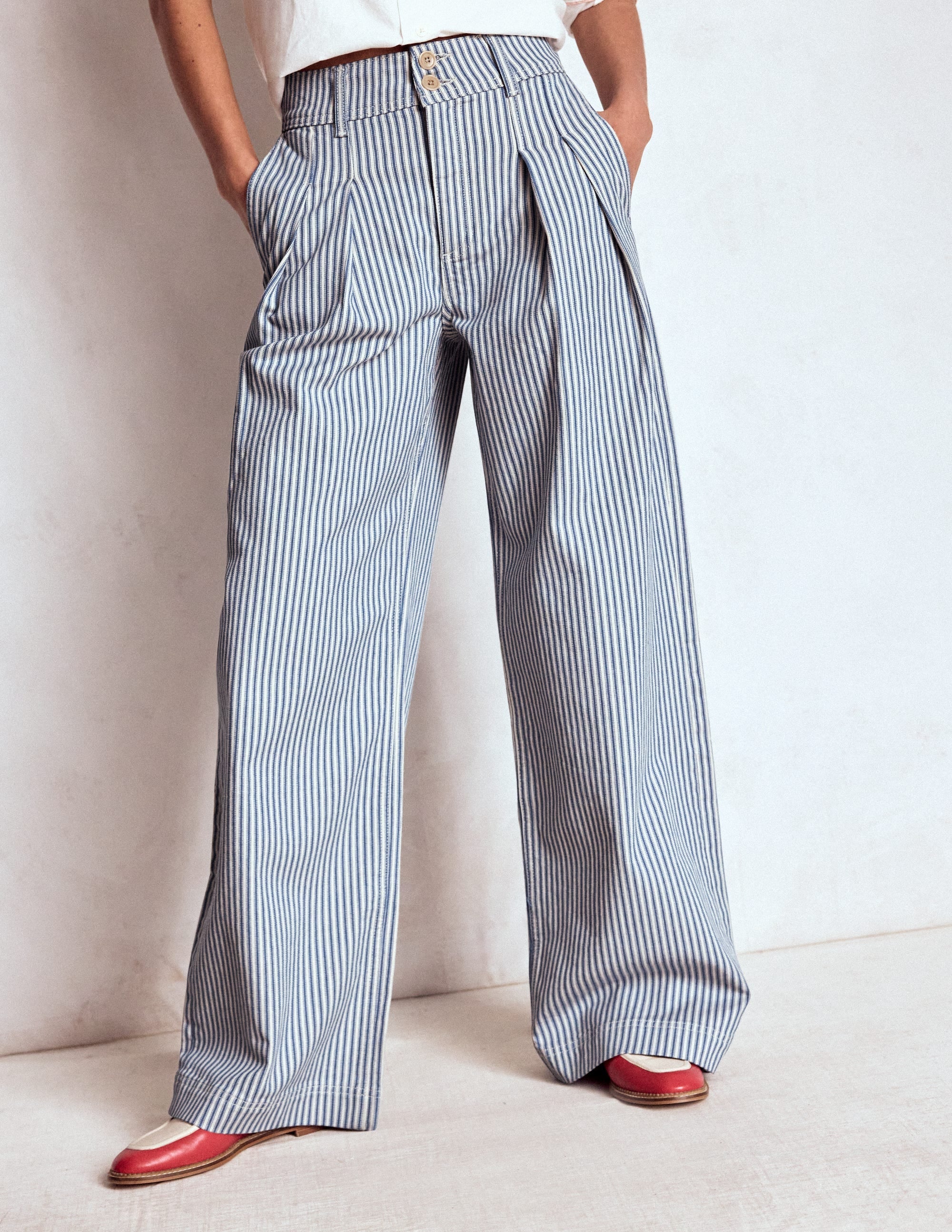 Brompton Wide Leg Pants-Blue Stripe