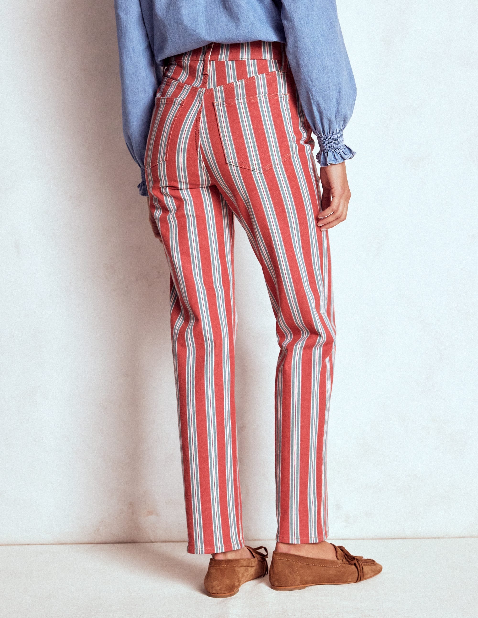 High Rise Stripe Jeans-Red, Blue and Pink Stripe