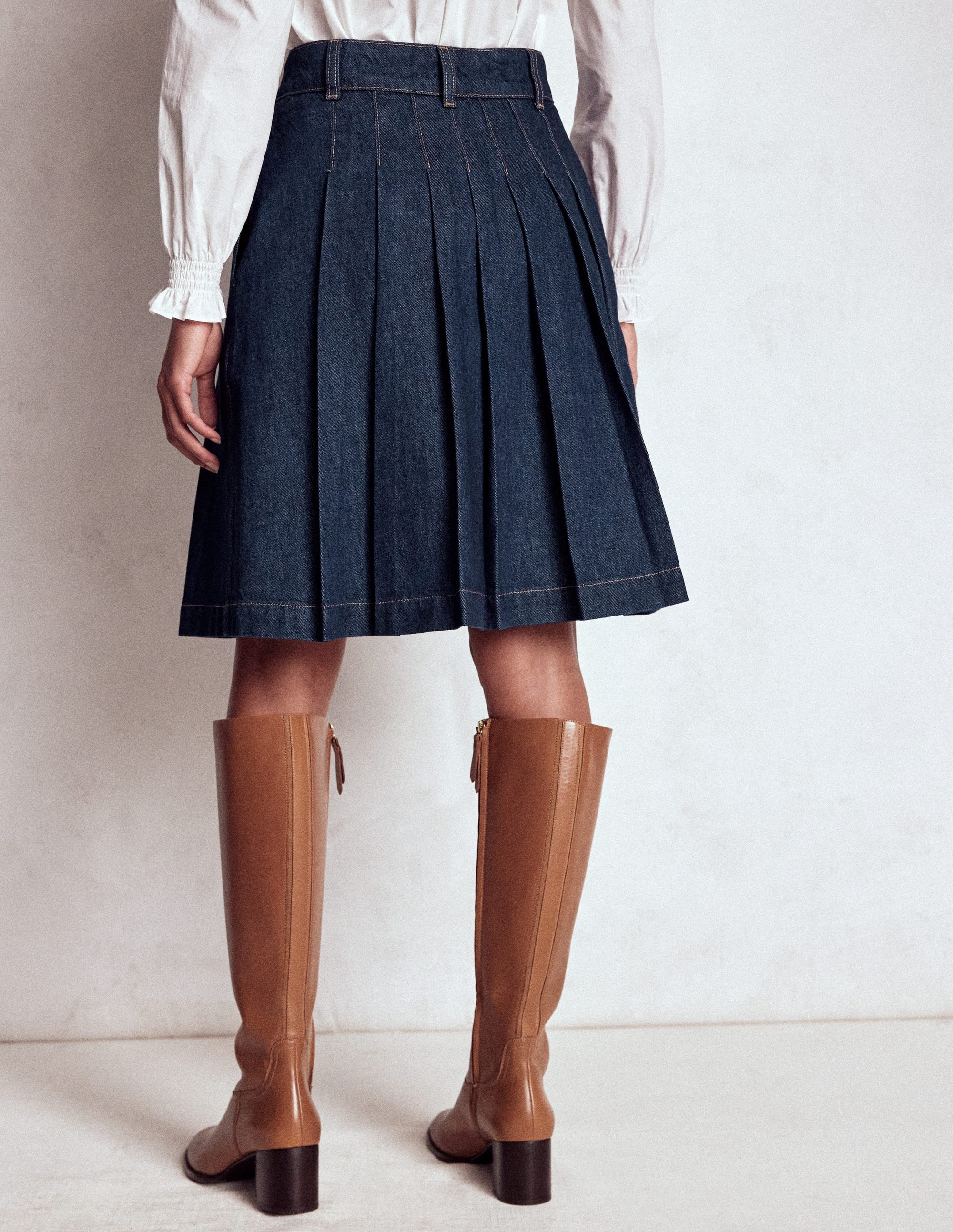 Pleated Denim Skirt-Indigo
