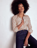 Saskia Stretch Cotton Shirt-Cognac, Painted Dot