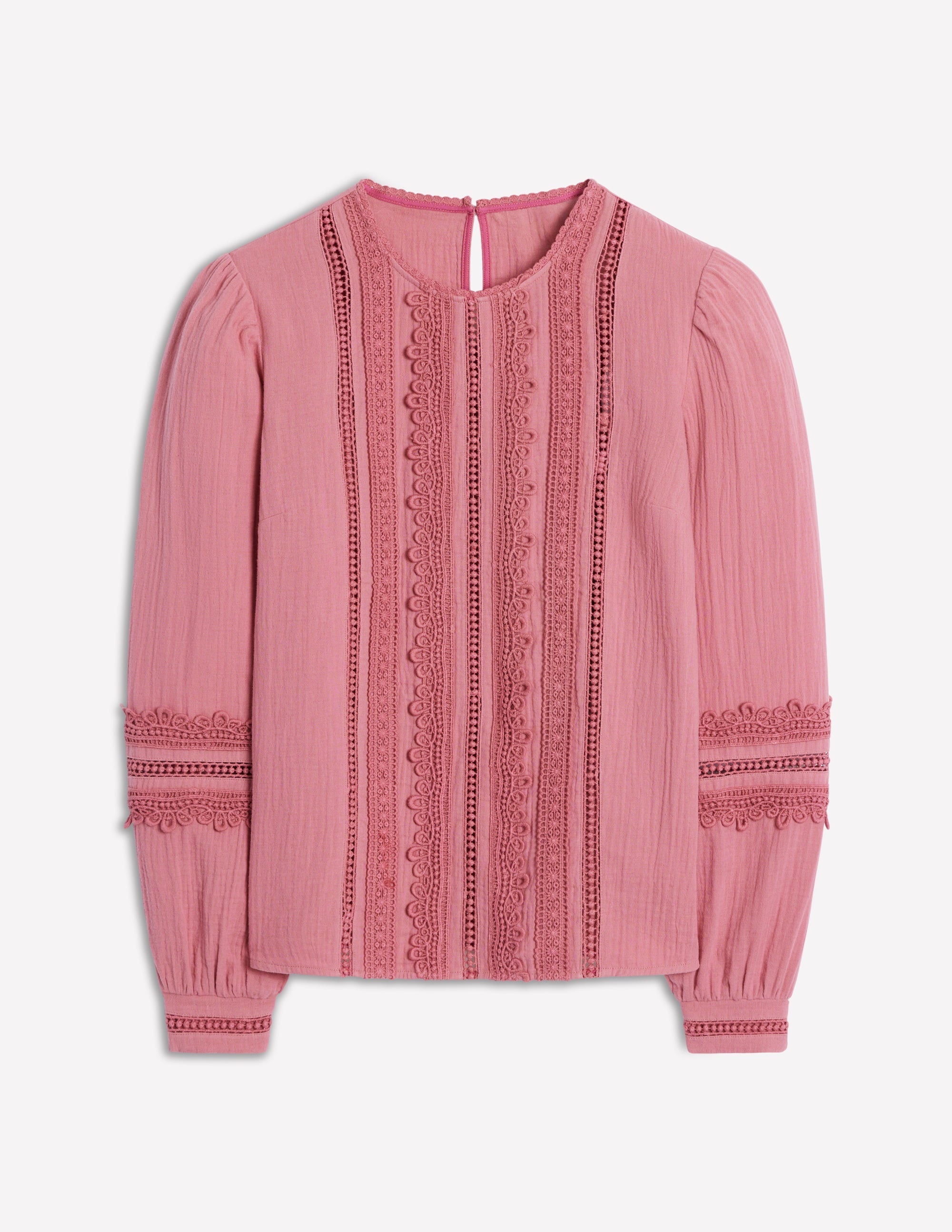 Trim Interest Double Cloth Top-Pink Heather