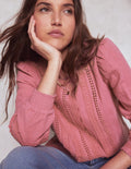 Trim Interest Double Cloth Top-Pink Heather