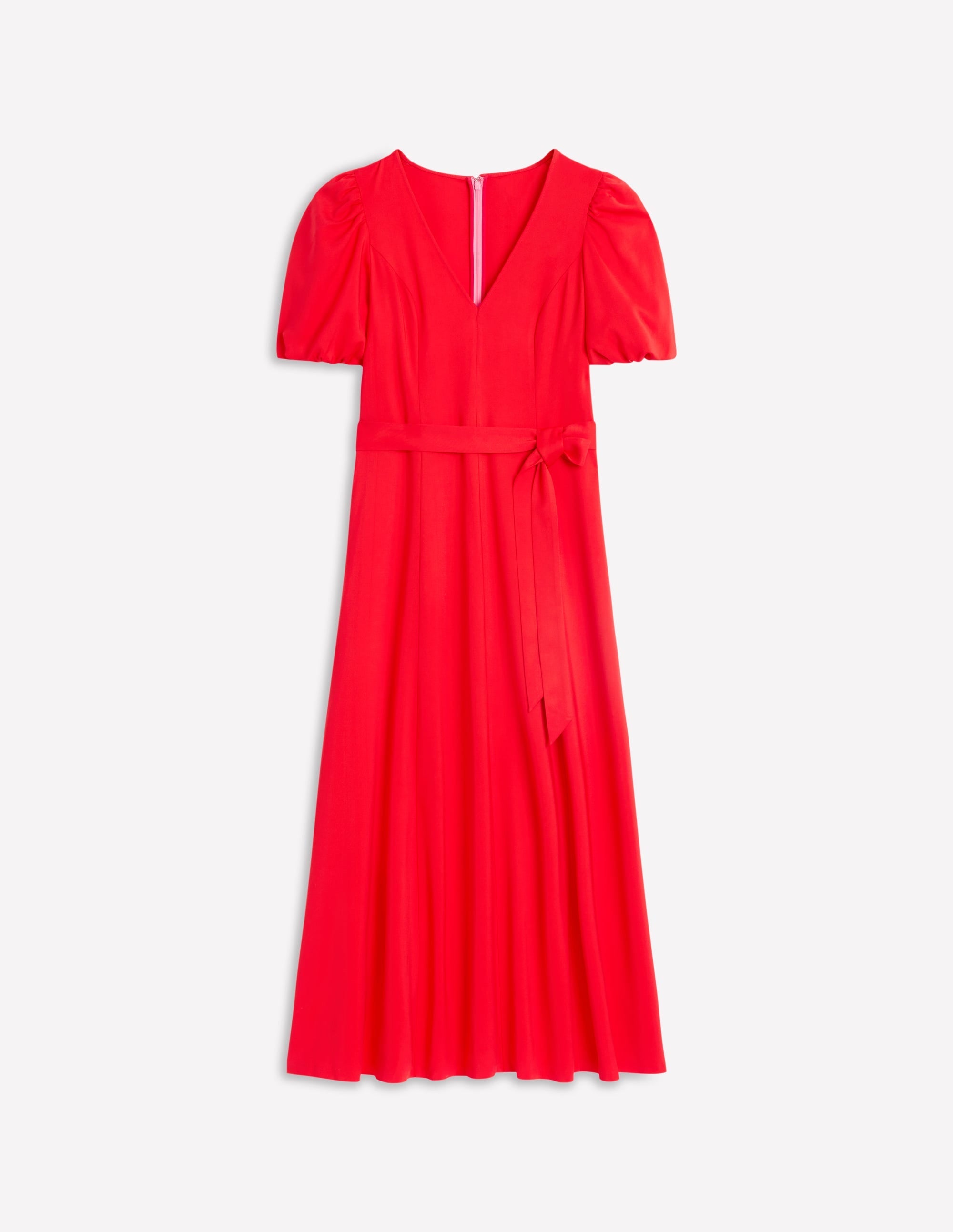 Volume Sleeve Midi Dress-Poppy Red