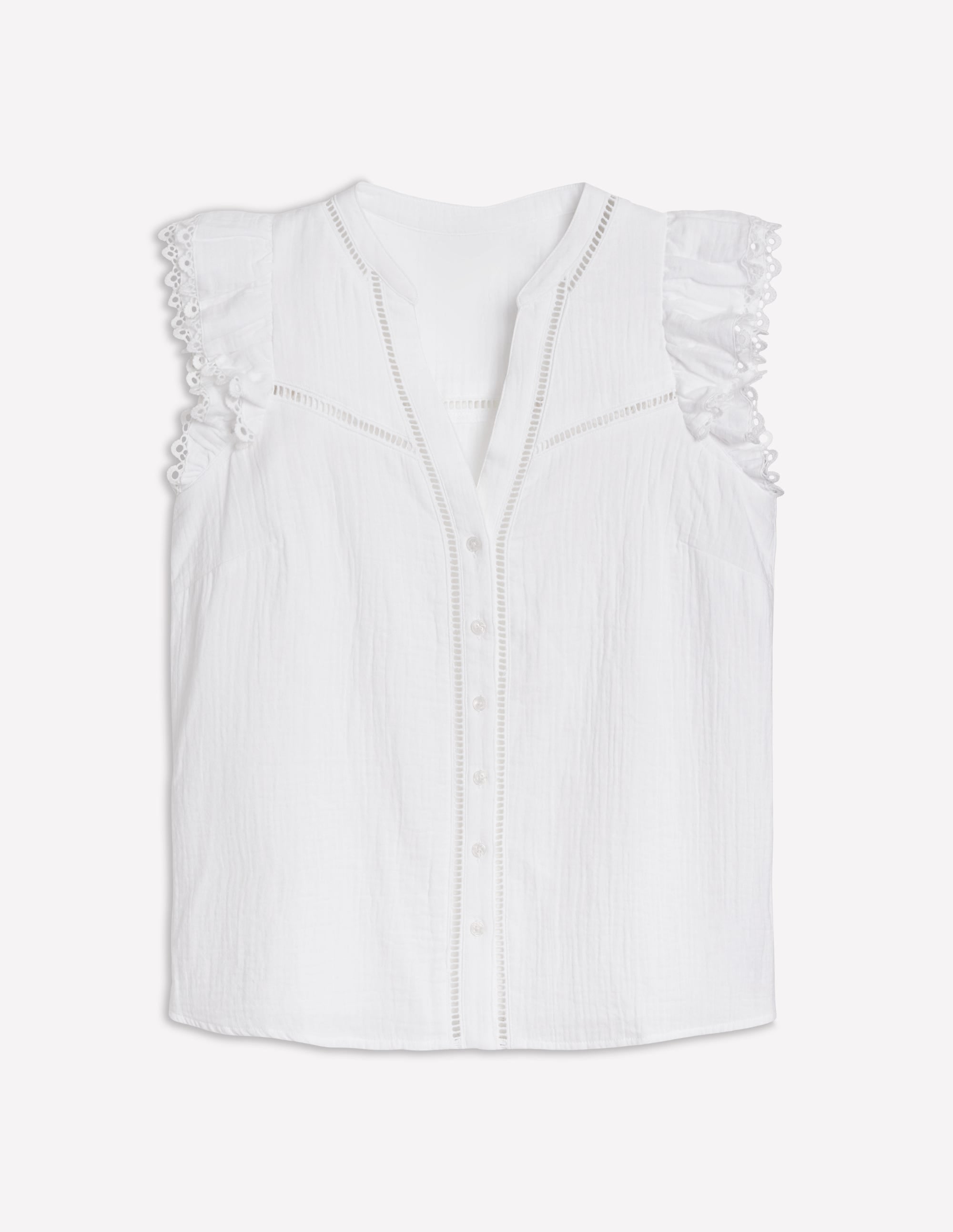 Sleeveless Double Cloth Top-White