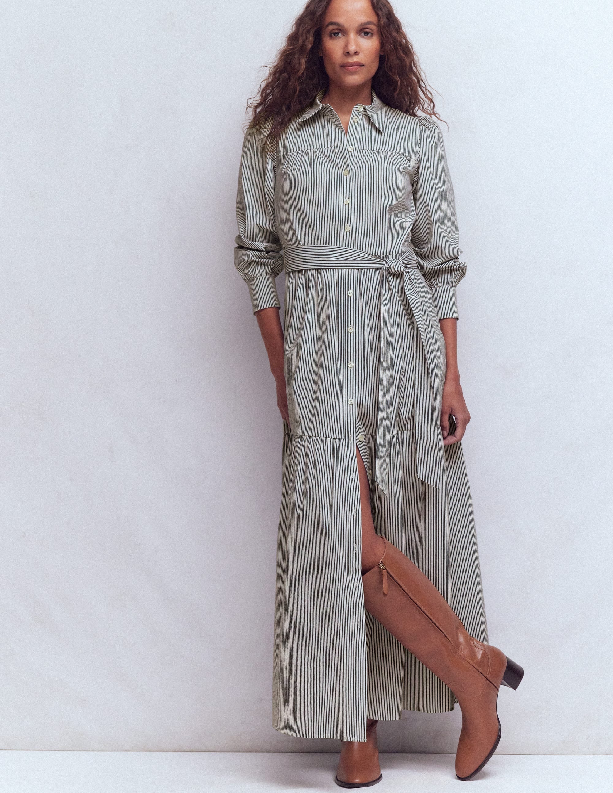 Ellie Cotton Maxi Shirt Dress-Texture Stripe