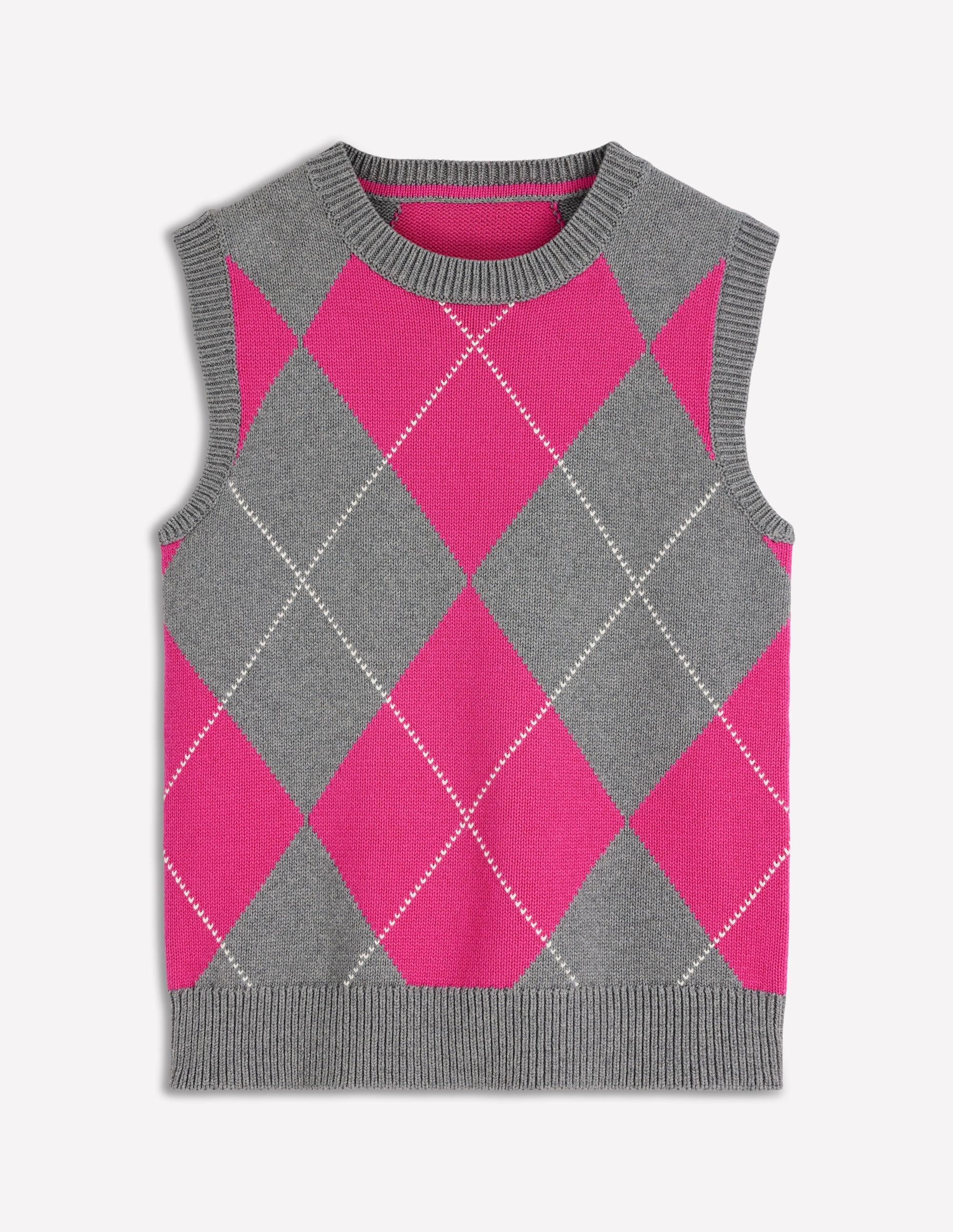 Lucy Cotton Vest-Pink/Grey Argyle