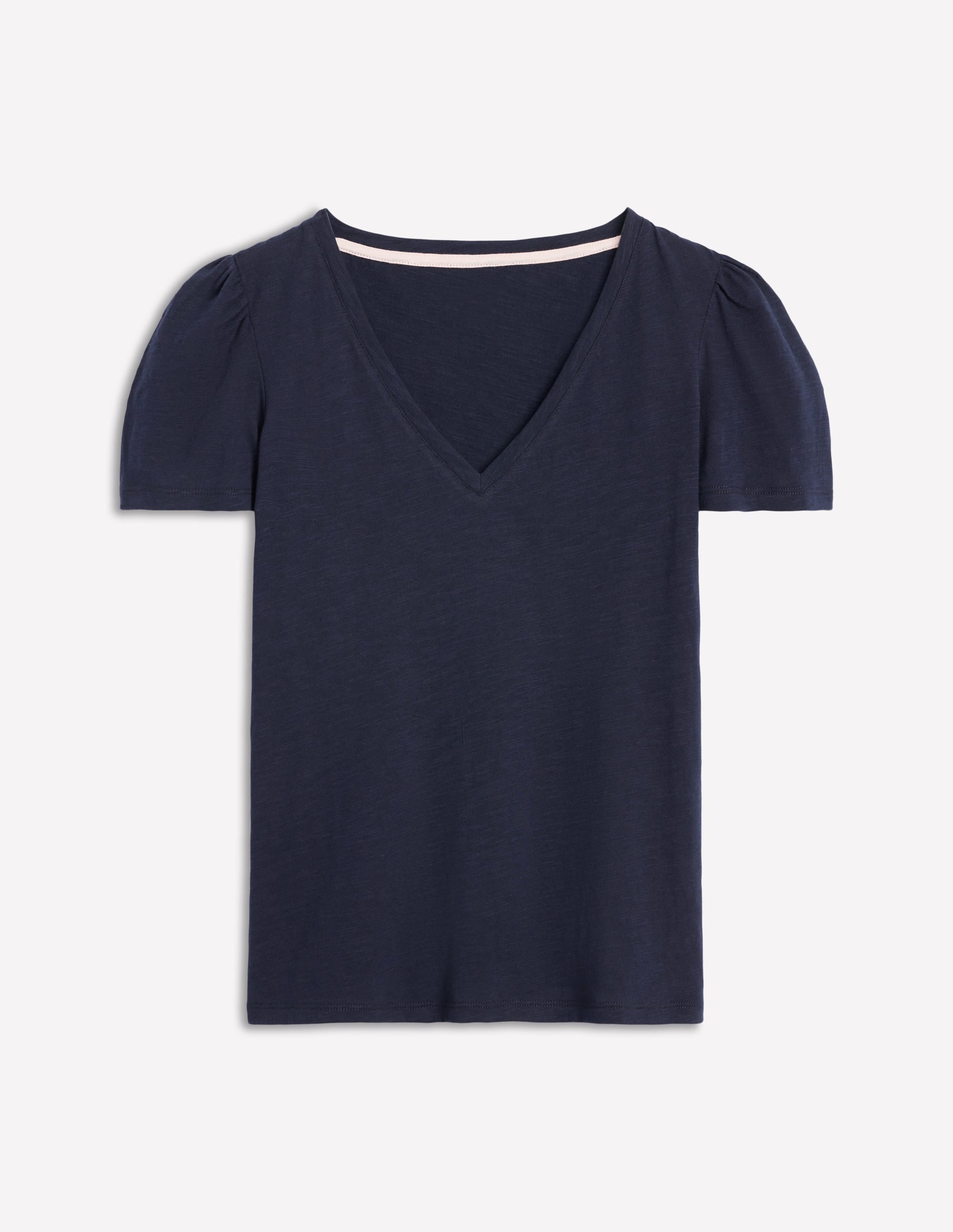 Sophie V-neck Slub T-shirt-Navy