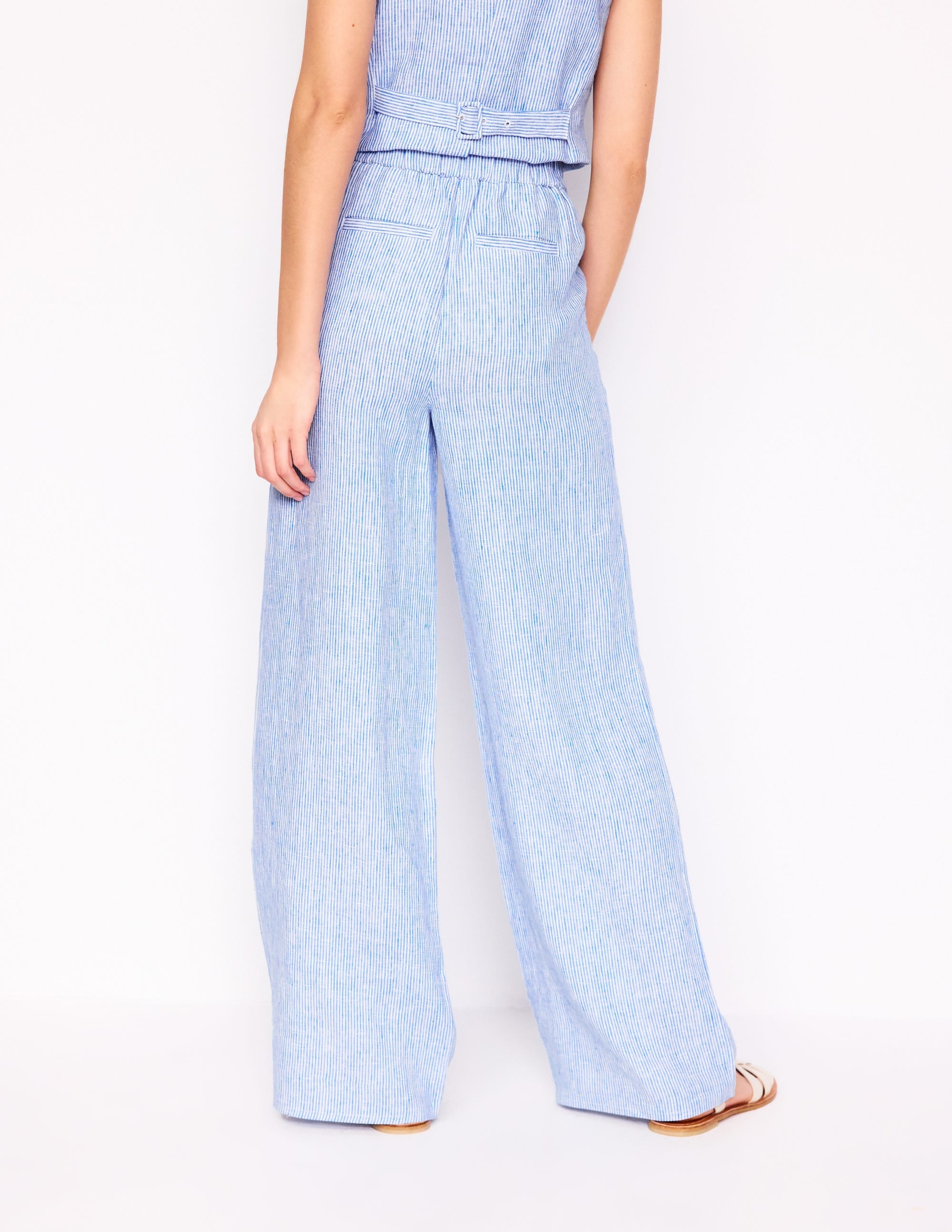 Dulwich Linen Pants-Kingfisher Blue Fine Stripe
