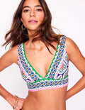 Porto V-neck Bikini Top-Bright Blue, Botanic Blush
