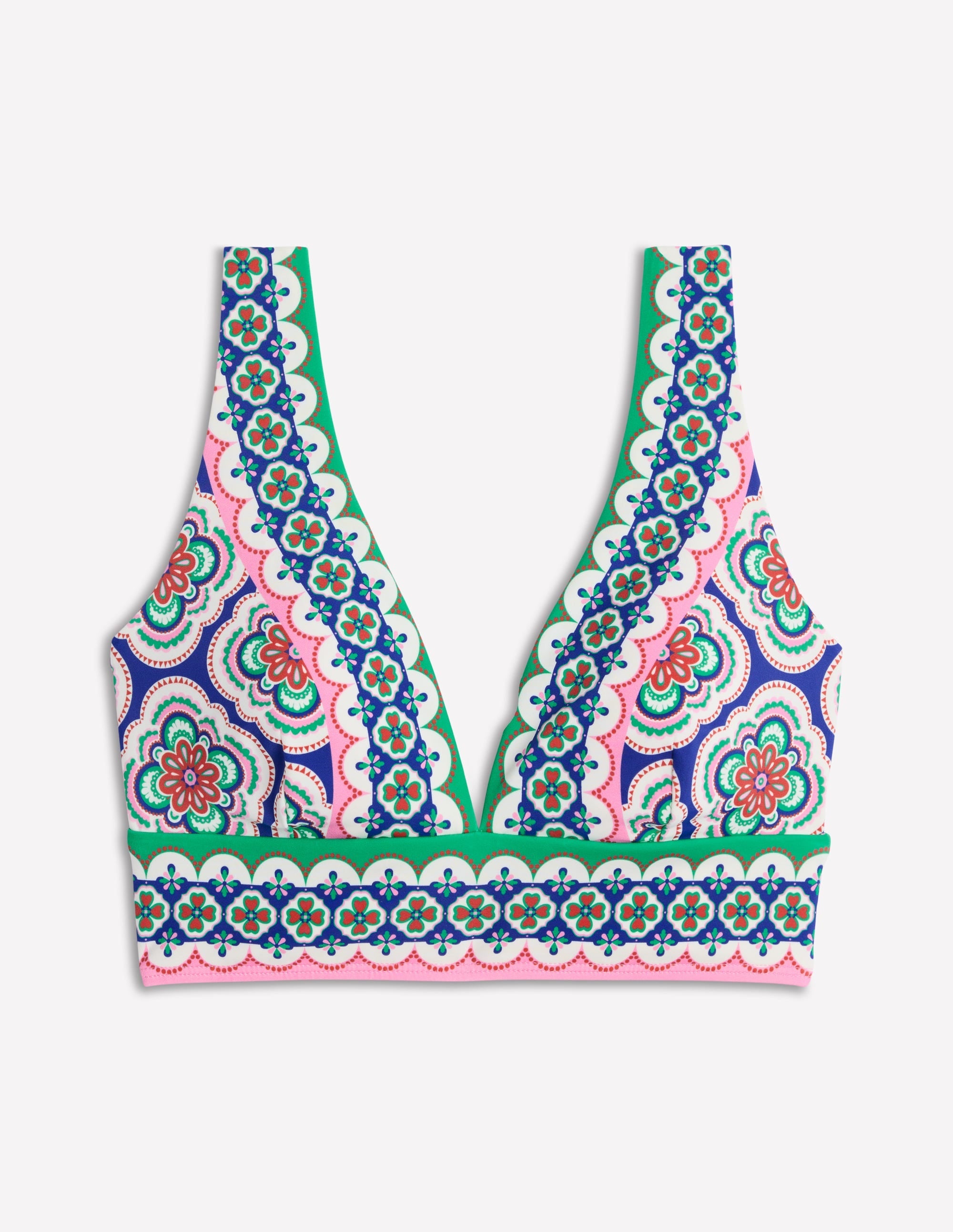 Porto V-neck Bikini Top-Bright Blue, Botanic Blush