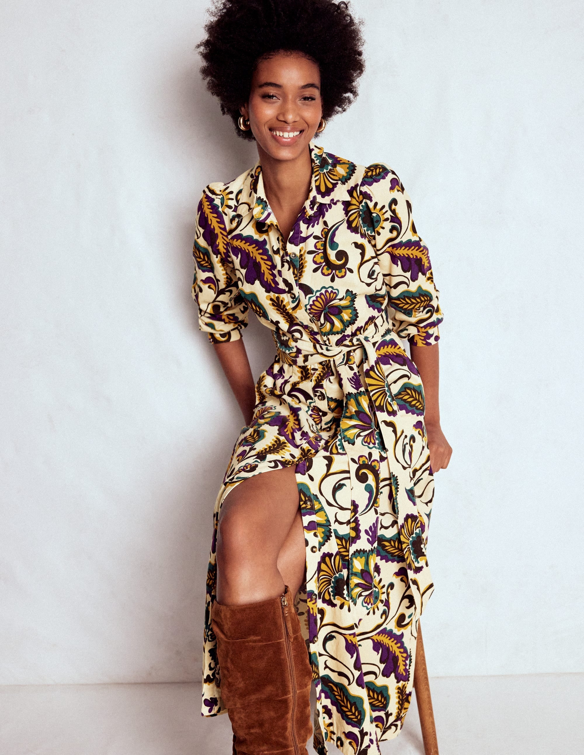 Clara Cord Midi Dress-Multi, Ornate Meadow