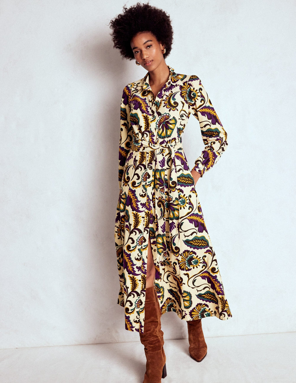 Clara Cord Midi Dress-Multi, Ornate Meadow