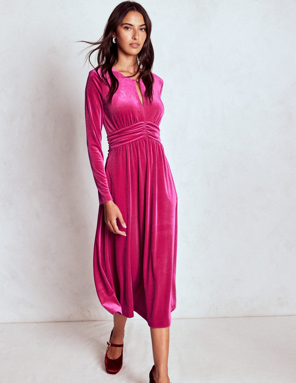 Tilda Velvet Midi Dress-Vibrant Pink