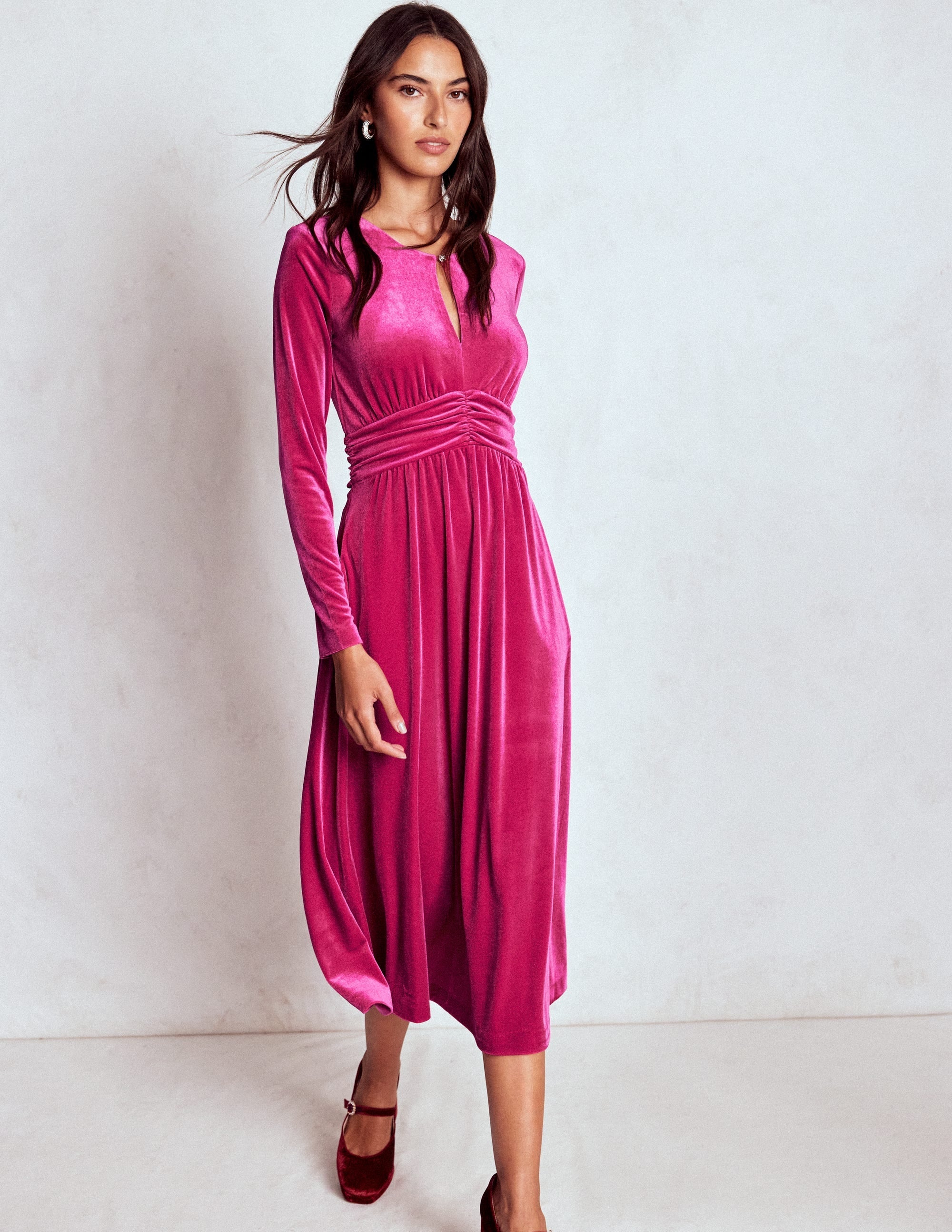 Tilda Velvet Midi Dress-Vibrant Pink