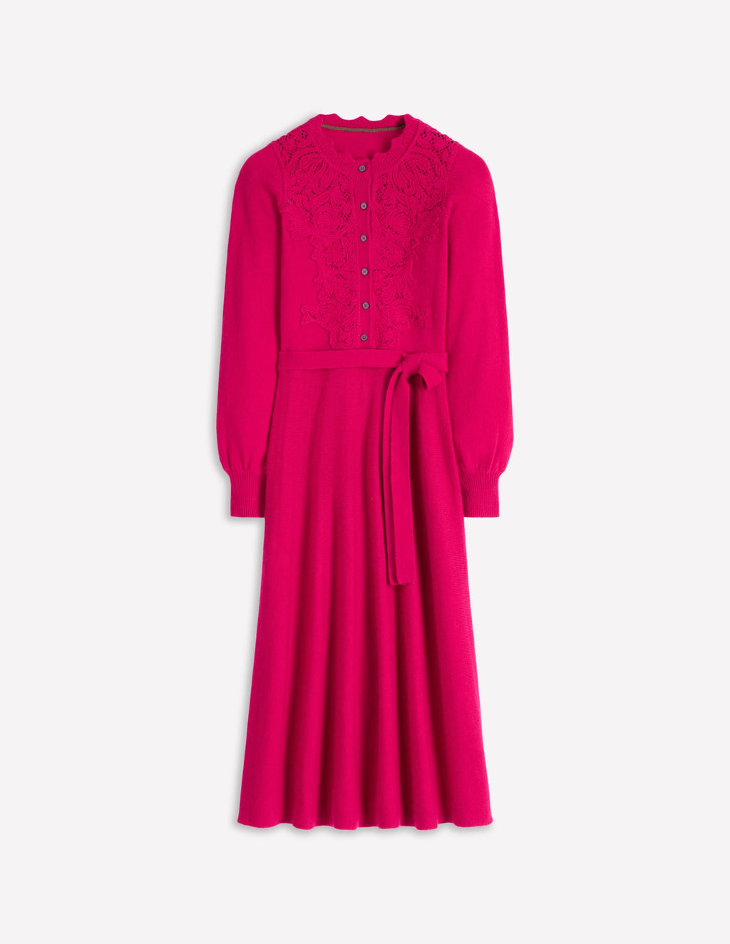 Lace Insert Knitted Midi Dress-Vibrant Pink