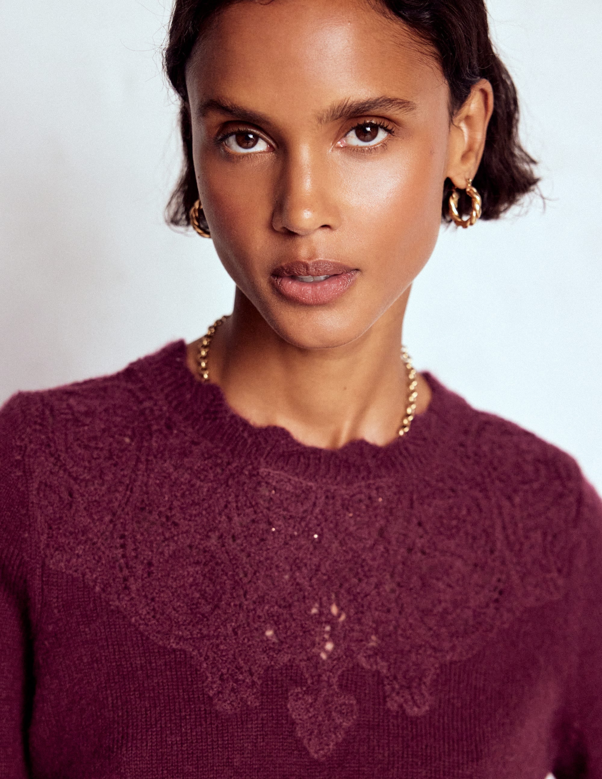 Fluffy Embroidered Sweater-Deep Wisteria