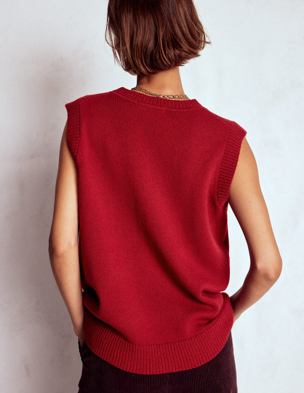 Marion Merino V-Neck Vest-Crimson Red
