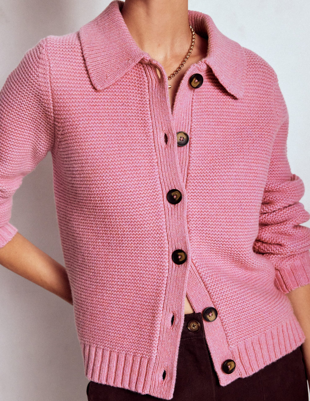Chunky Collar Knitted Jacket-Blush Pink
