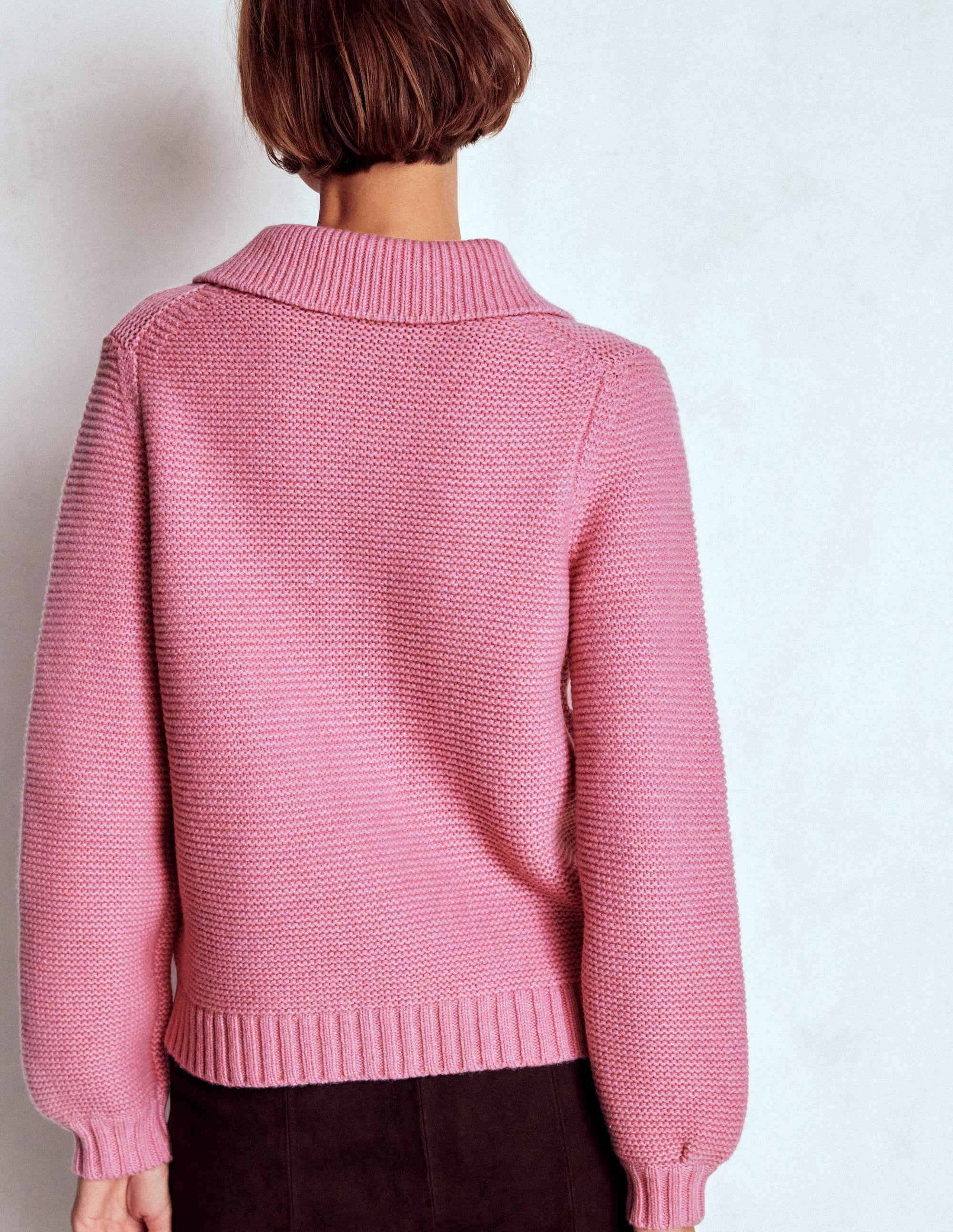 Chunky Collar Knitted Jacket-Blush Pink