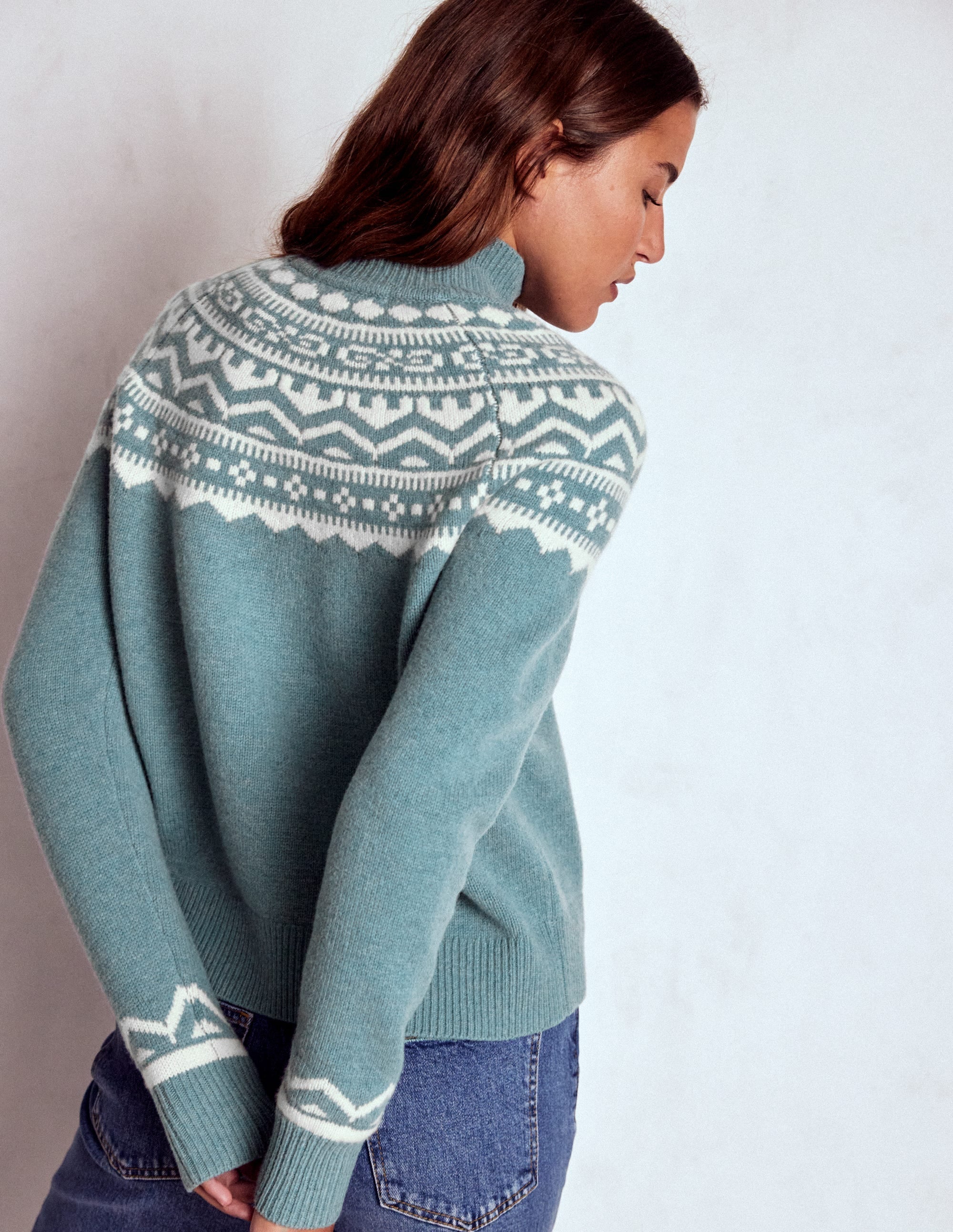 Marion Merino Rib Neck Sweater-Cloud Blue, Fair Isle