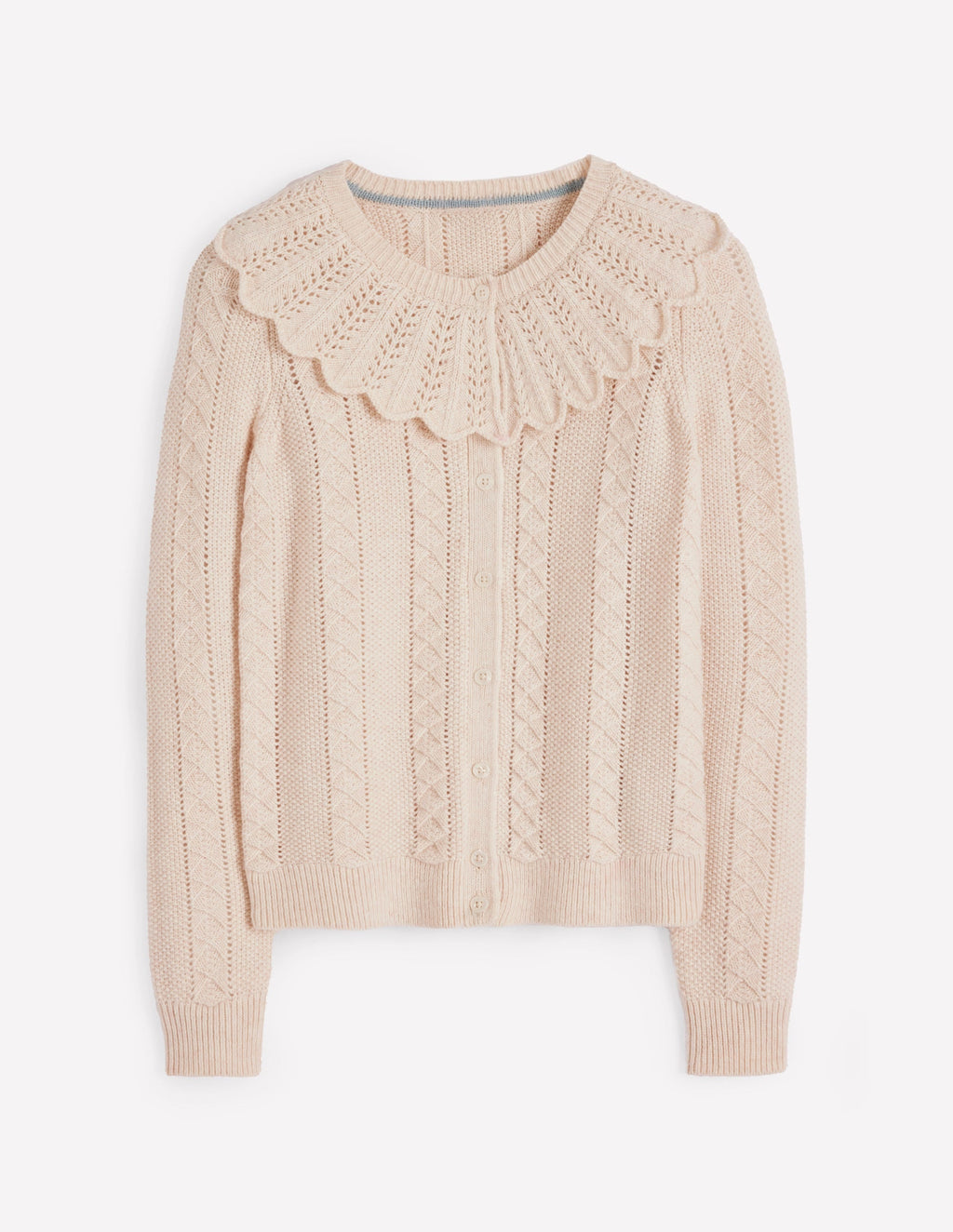 Scallop Collar Cardigan-Warm Ivory Melange