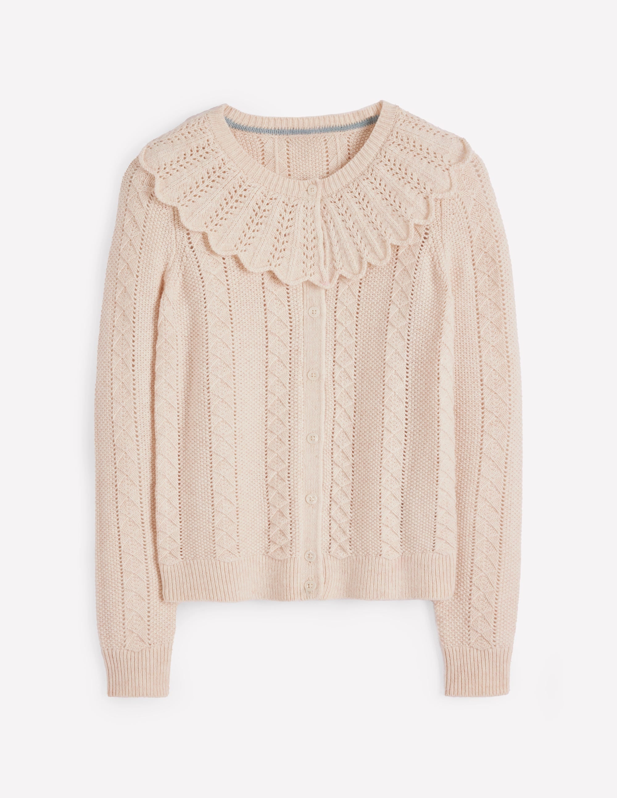 Scallop Collar Cardigan-Warm Ivory Melange