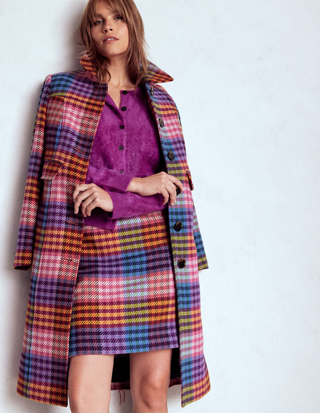 Wool Blend A-Line Skirt-Rainbow Blanket MultiGingham